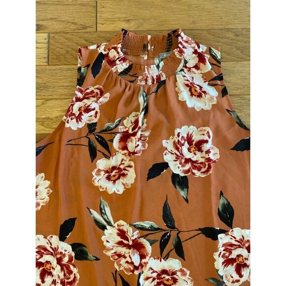 Daniel Rainn Women's Orange Floral Sleeveless Keyhole Back High Neck Blouse Sz L - Picture 3 of 8